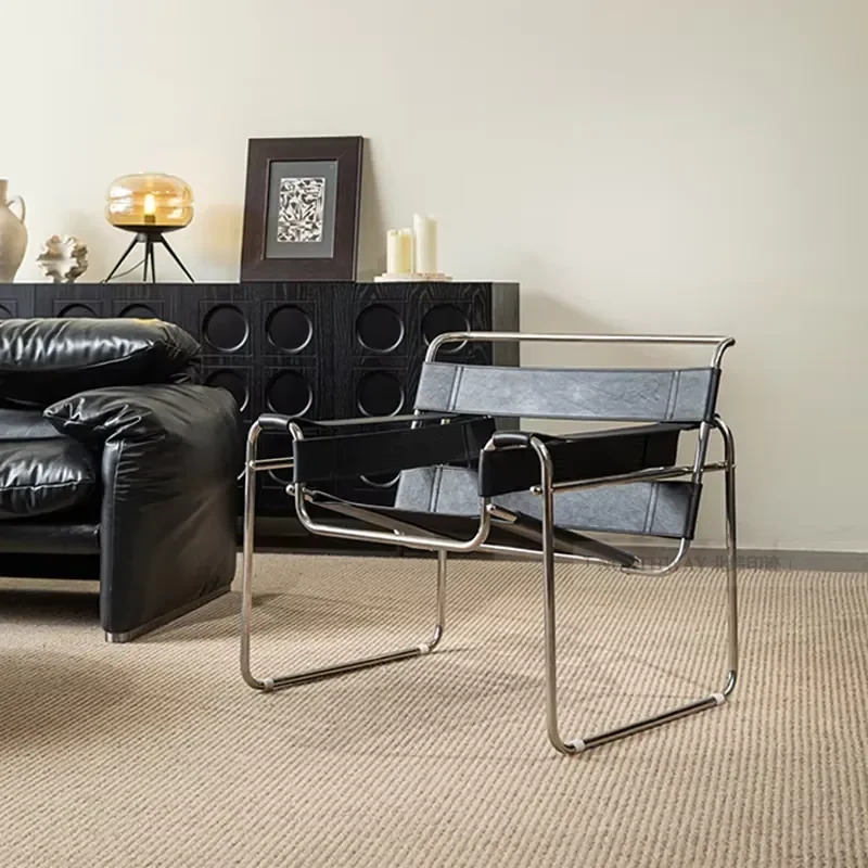 

Modern Faux Saddle Fabric Tubular Steel Frame Lounge Accent Chair Armchair for Apartment Bedroom Hotel Sectional Sofa