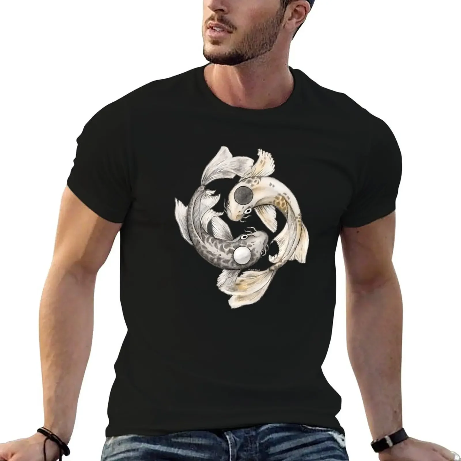 

Ying and Yang Koi T-Shirt quick drying Short sleeve tee plain black t shirts men