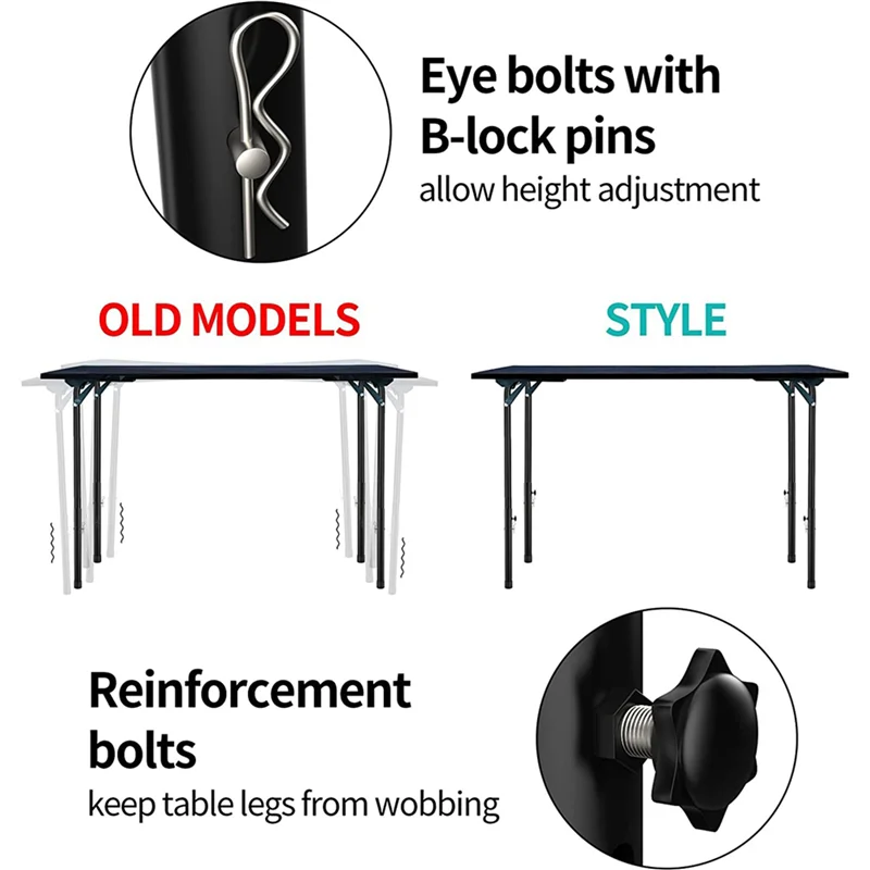 A88E-Table Leg Extenders For Folding Tables Straight/Bent Leg, Folding Table Leg Extensions, Heights Adjustable Risers 12PCS