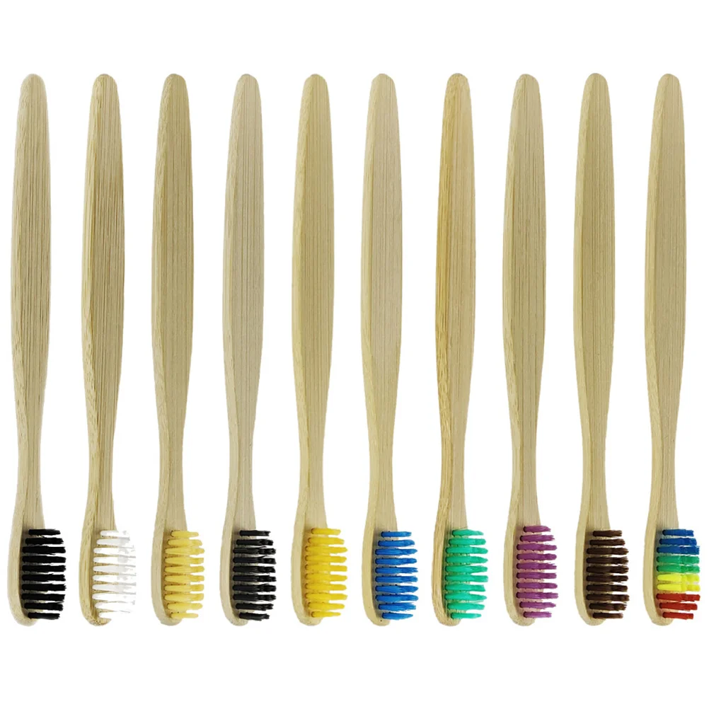 

10pcs Bamboo Toothbrush Set Soft Bristles R om Color Family Hotel Travel Portable al Friendly Teeth Cleaning