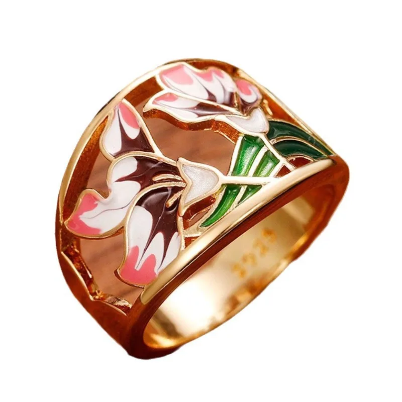 

Fashion Trend Y2K Drip Oil Pattern Ring for Women's Party Hip Hop Ethnic Style Exquisite Sweet Flower Rings