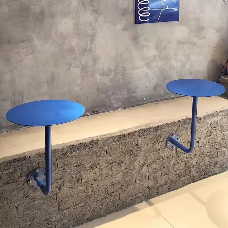 Industrial Style Against Wall Coffee Table Milk Tea Shop Wall Hanging Metal Table Space Saving Dessert Desk Red Breakfast Tables