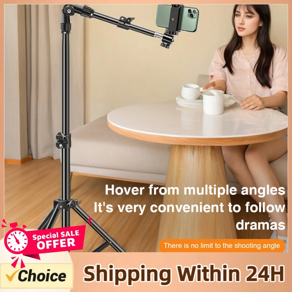 Horizontal Overhead Tripod Adjustable Cell Phone Tripod Stand for Recording/Watching/Vlog