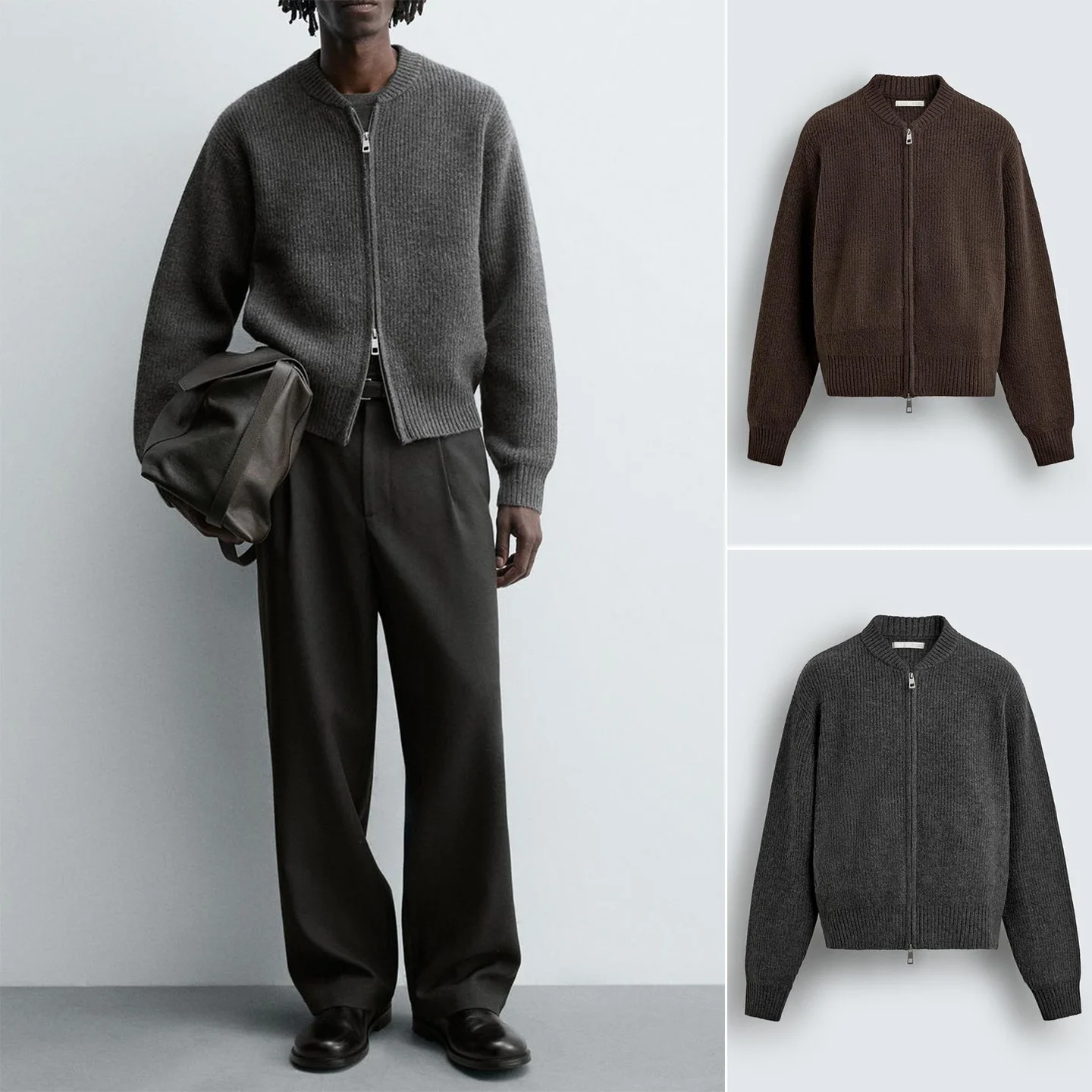 

Свободный крой, трикотажная мужская куртка-пилот, Новое поступление, длинный воротник-стойка, застежка-молния, деловая повседневная верхняя одежда