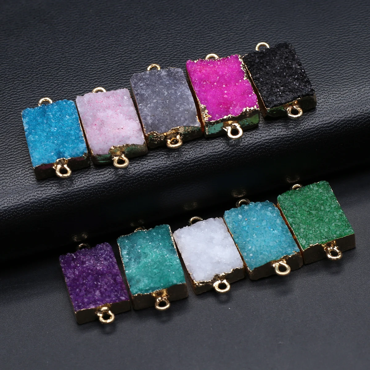 1pc Natural Semiprecious Stone Random Color Rectangle Wrap Gold Pendant DIY Making Bracelets Necklaces Jewelry Accessories Gifts