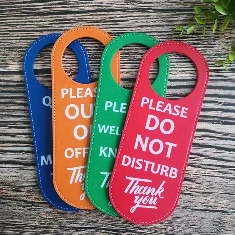 1PC Bulletin Board PU Leather Double-sided Door Sign Room Cleaning Label Door Hanger Tags Do Not Disturb Signs Door Knobs Hanger