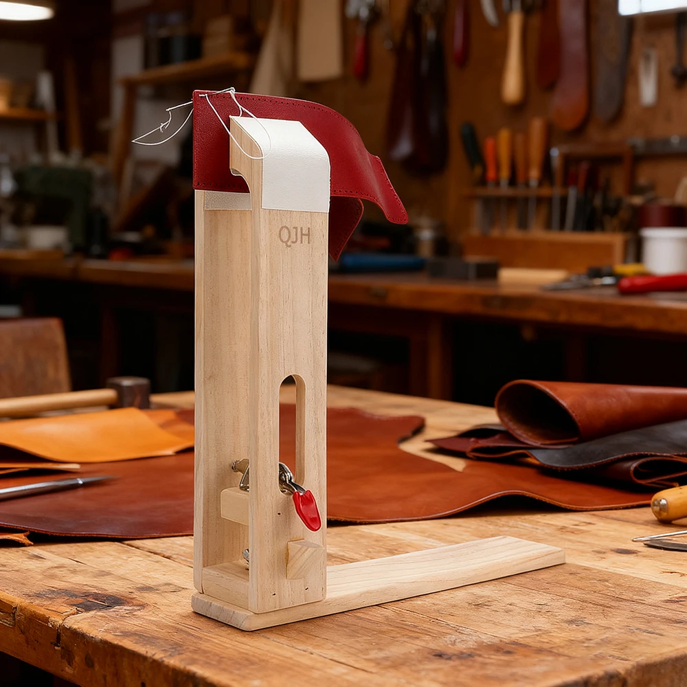 Pinza de costura de madera de haya para manualidades de cuero, herramienta de trabajo para coser cuero, con diseño de poni, para coser a mano, para mesas de costura DIY