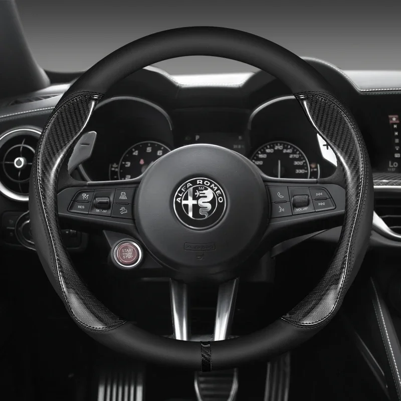 Carbon Fiber Car Steering Wheel Cover Non-Slip,  For Alfa Romeo Giulia 2016-2020 Stelvio 2017 2018 2019-2020 Car Accessories