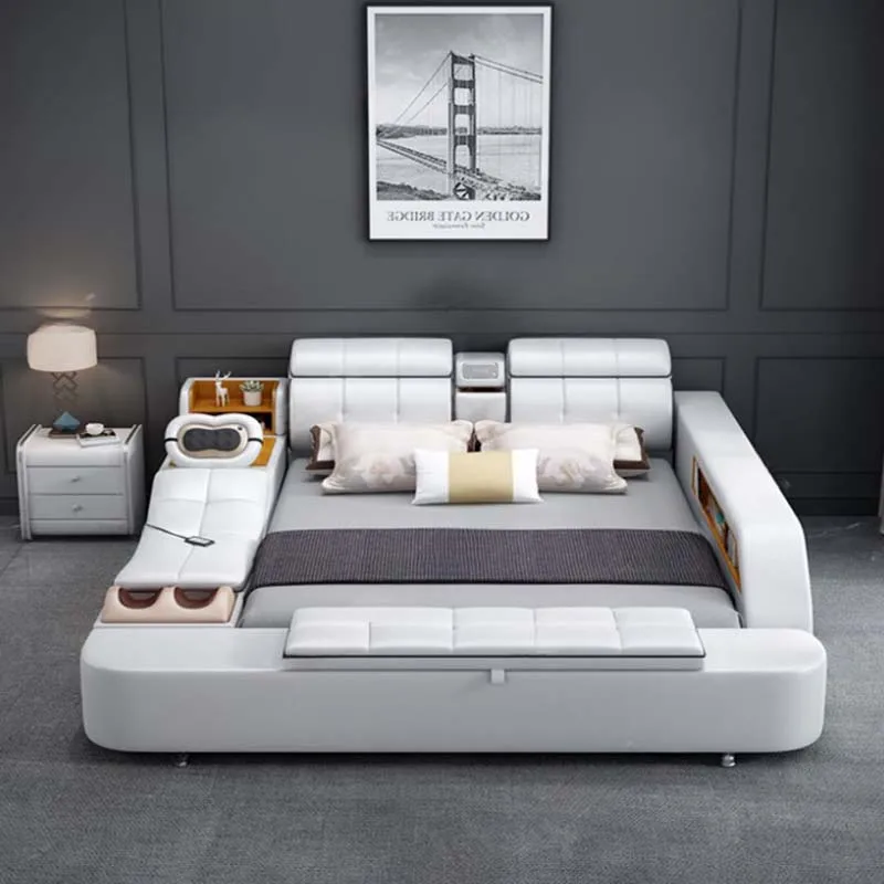 

Bluetooth Projector Bed Modern Pretty Massage Tatami Leather Bed Dressers Luxury Comferter Literas Multifuncional Bedroom Set