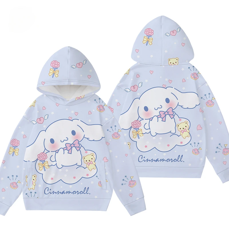 3D cartoon anime Sanrio Cinnamoroll hooded hoodie for male and female couples children\'s parent-child hoodies clothing Tees