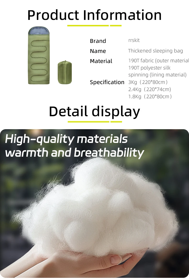 1,8/2,4/3 kg verdickter und verbreiterter Winterschlafsack -5 ℃ -15 ℃ Kältebeständiger, wasserdichter und warmer Outdoor-Schlafsack aus Baumwolle – Detail 5