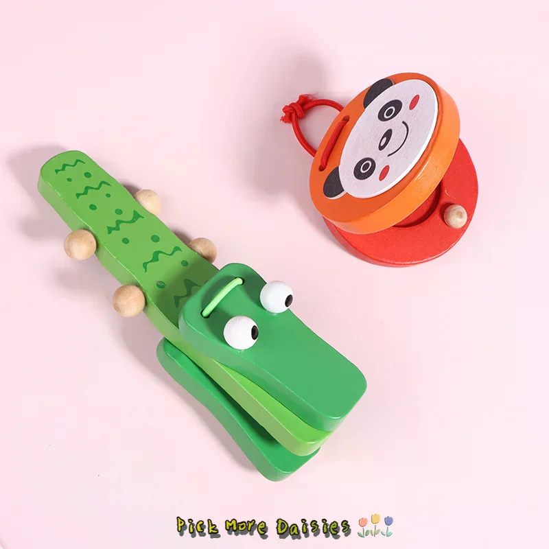 1Pc Kinder Cartoon Holz Krokodil/Runde Kastagnetten Musik Instrumente Baby Klöppel Griff Musical Instruments Pädagogisches Spielzeug