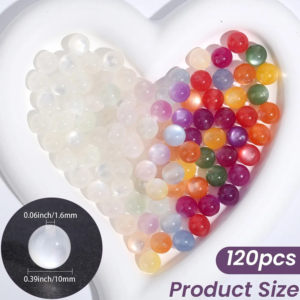 120Pcs Opaque UV Reactive Beads Color Changing Beads Round with Glitter Powder Beige 10mm Hole: 1.6mm
