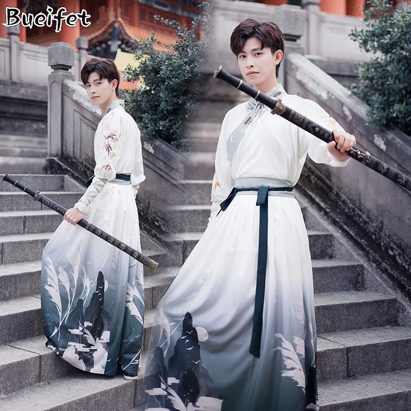 

Men Tang Dynasty Adult Swordsman Robe Ancient Traditional Costume Hanfu Dress Cosplay Costume Ancient Original Hanfu Folk Dress