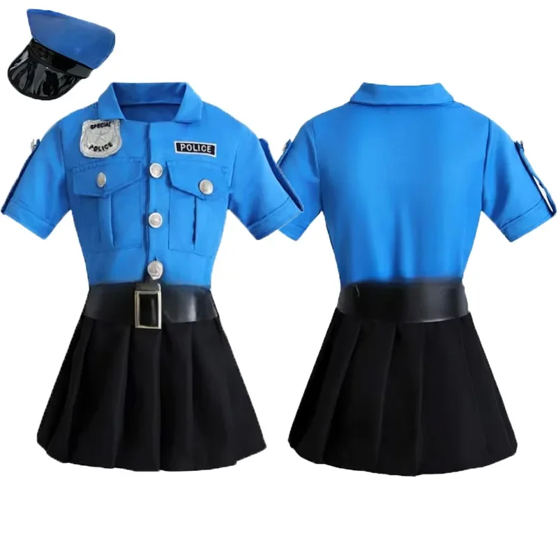 Heroes Police Officer Uniform Dressup Costume Blue Dress Girl Deluxe Police Dress Justice Halloween Party Performance Outfits - view 2