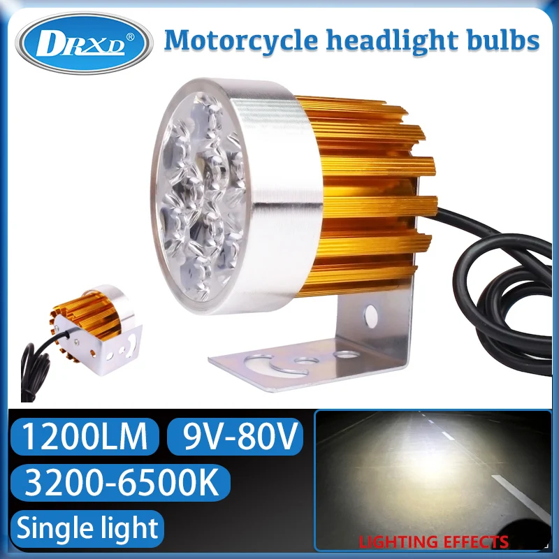 

Motorcycle Headlight 12W 1200LM LED Spotlights 3200-6500k DC9~80V Motobike Led Light Single Light White Lamp Water Proof