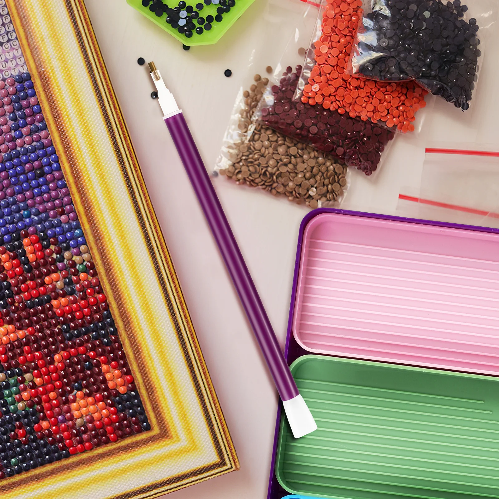 

1Set Diamond Dotting Kit with Bead Sorting Tray Diamond Storage Holder Precision Applicator Pen for Smooth Crafting Experience