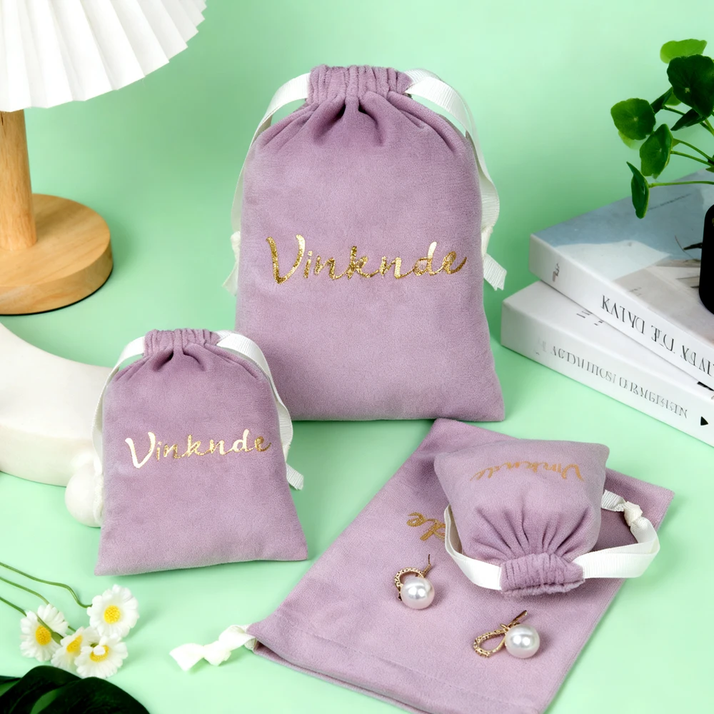 

Custom Logo Velvet Bracelet Pouch Jewelry Packaging Drawstring Bag Wedding Party Candy Gift Sack Personalized 8x10cm Dust Bags