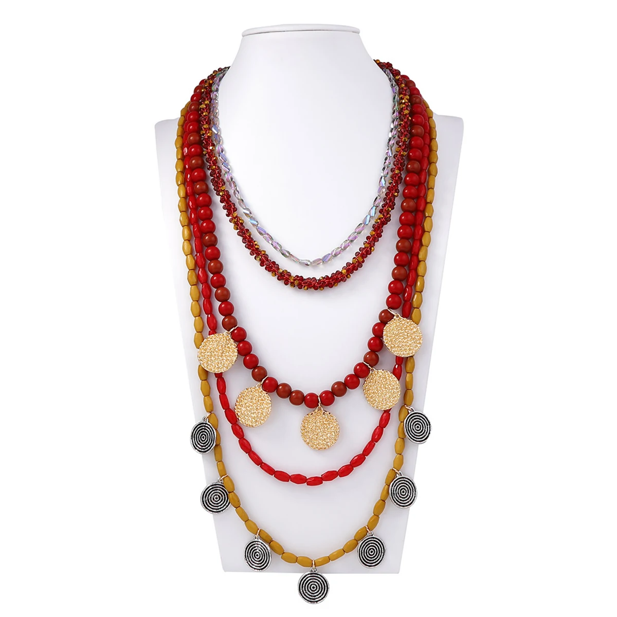 

ZAA Handmade Resin Multi-layer Beaded Tassels Round Coin Pendant Necklaces for Women Bohemia Style Jewelry Neck Accessories