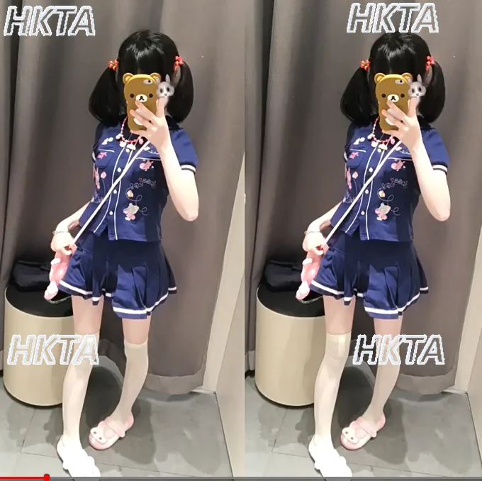 

Japanese Style Cute Embroidered Dress Set Summer New Daughter Outfit Girl Pleated Skirt Hooded Top Pleated Skirt 2-Piece Set
