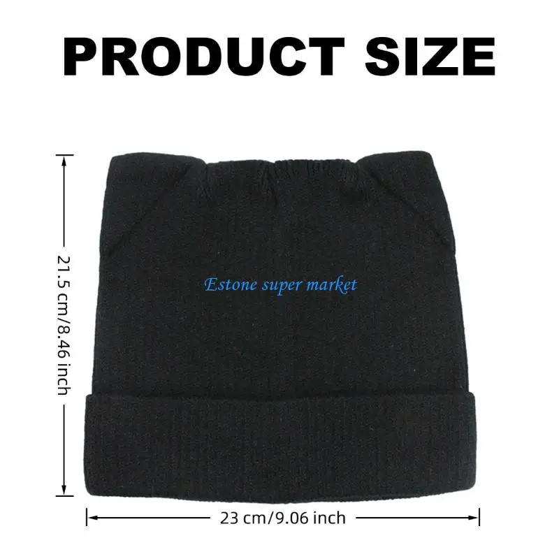 090B Вязаная шапка с кошачьими ушками, теплая зимняя шапка из смеси шерсти, уютный женский головной убор, дизайн