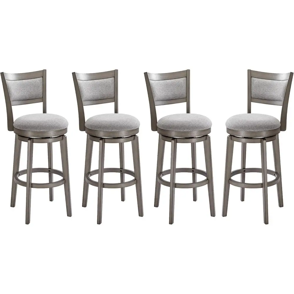 

Set of 4, 30 High Back Swivel Bar Stools with Solid Wood Legs, Grey, Suitable for Kitchen Island, Pub, and Cafe