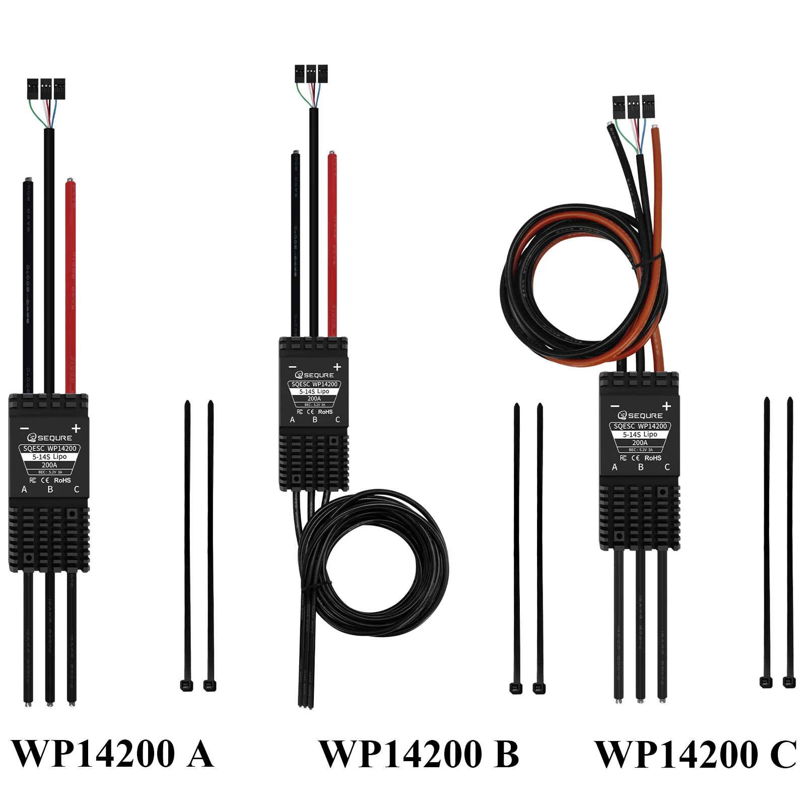 SEQURE WP14200 IP68 Waterproof Brushless ESC 5-14S Lipo 200A Electric Speed Controller for EFoil Electric Surfboard Kayak RC Car