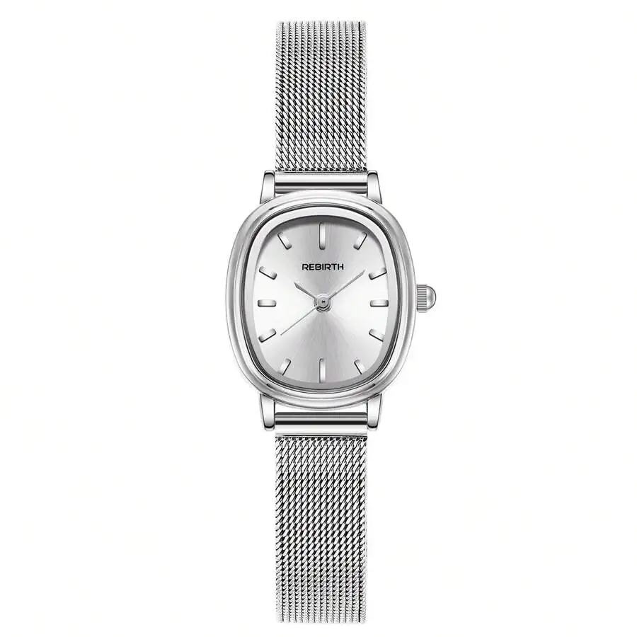 1pc Rebirth Brand Women's Classic Minimalist Oval Dial Elegant Chic Quartz Movement Wristwatch