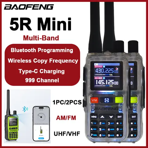 1/2 Uds nuevo BAOFENG UV 5R Mini Walkie Talkie 5W Bluetooth multibanda copia inalámbrica frecuencia AM FM tipo C Ham Radio bidireccional Camping