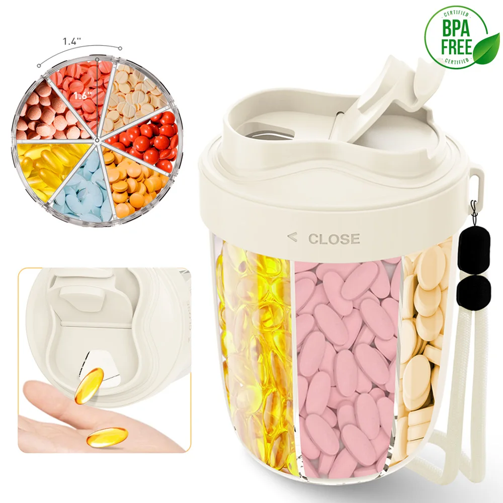 

Travel Large Capacity Storage Cup Pill Bottle Organizer Supplement Holding 7 Various Vitamins Pill Box Case Portable Storage Cup