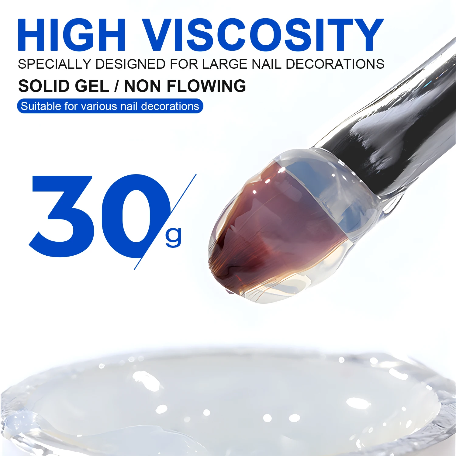 30g Super Strong Rhinestone Glue For Nails-No Wipe, Uv Lamp Cured Gel Adhesive For Gems, Crystals & Beads, Long-Lasting,DIY Use