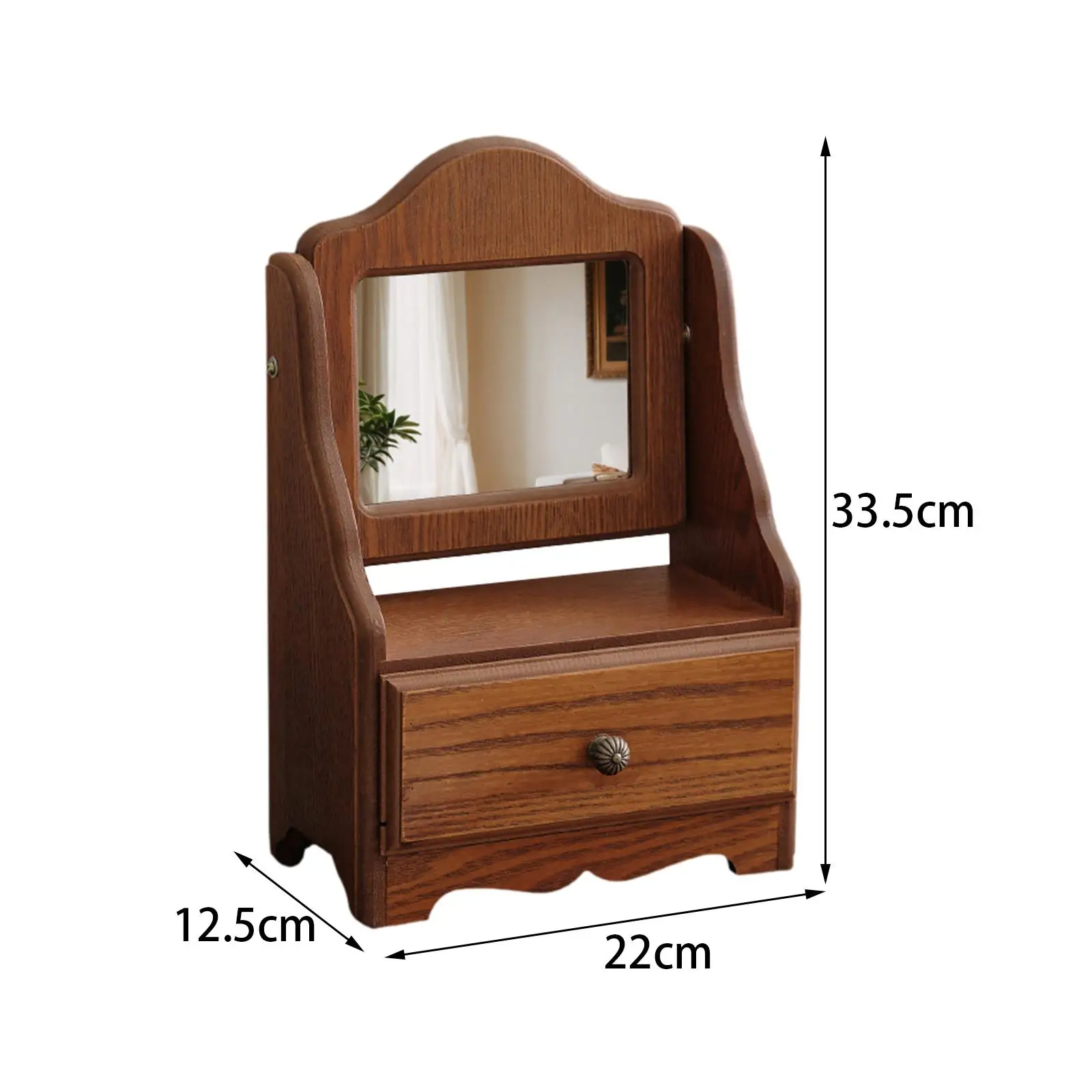 Wood Desk Makeup Mirror Birthday Gift Dressing Mirror Desktop Decoration Countertop Mirror for Bathroom Bedroom Living Room Girl