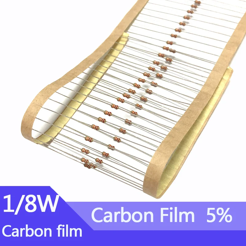 100PCS 1/8W Carbon Film Resistor 5% 2R 20R 200R 2K 20K 200K 2 20 200 R K Ohm 0.125W  0R--1M