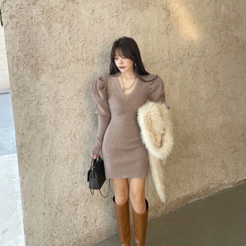 Robes rayées au Crochet pour femmes, tendance, liquidation élégante, haute qualité, automne hiver, coréenne, moulante, robe en tricot