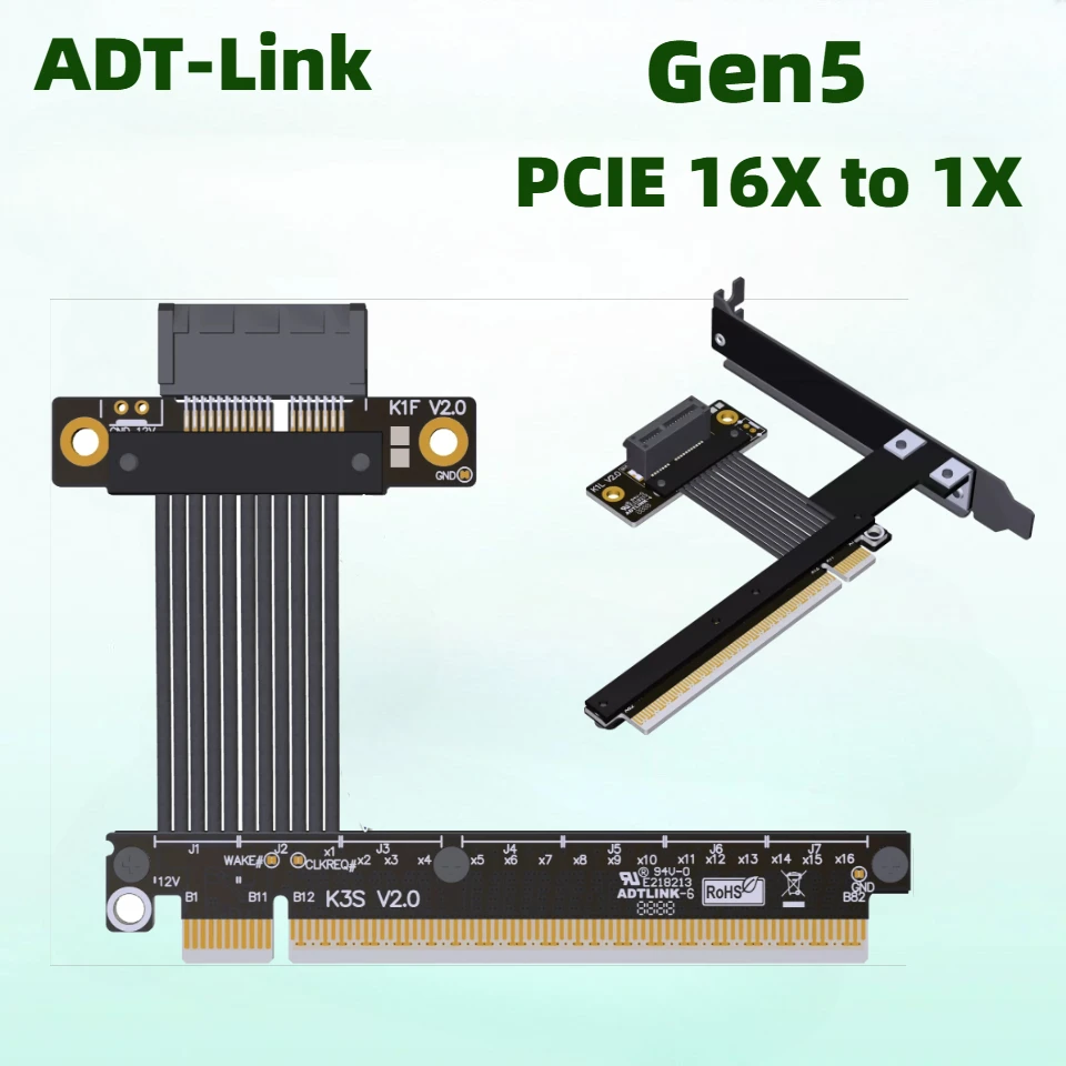 Gen5.0 PCI-E x16 Extension Converter To x1 90 Degree Angle PCI-E 5.0 16X Male To 1x Female Riser Extension for NVMe SSD USB Card