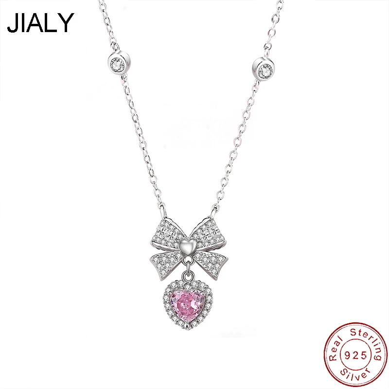 

JIALY AAA CZ Лук Сердце S925 Серебряное Ожерелье Цепочка Подвеска Для Женщин День Рождения Подарок Ювелирные Изделия