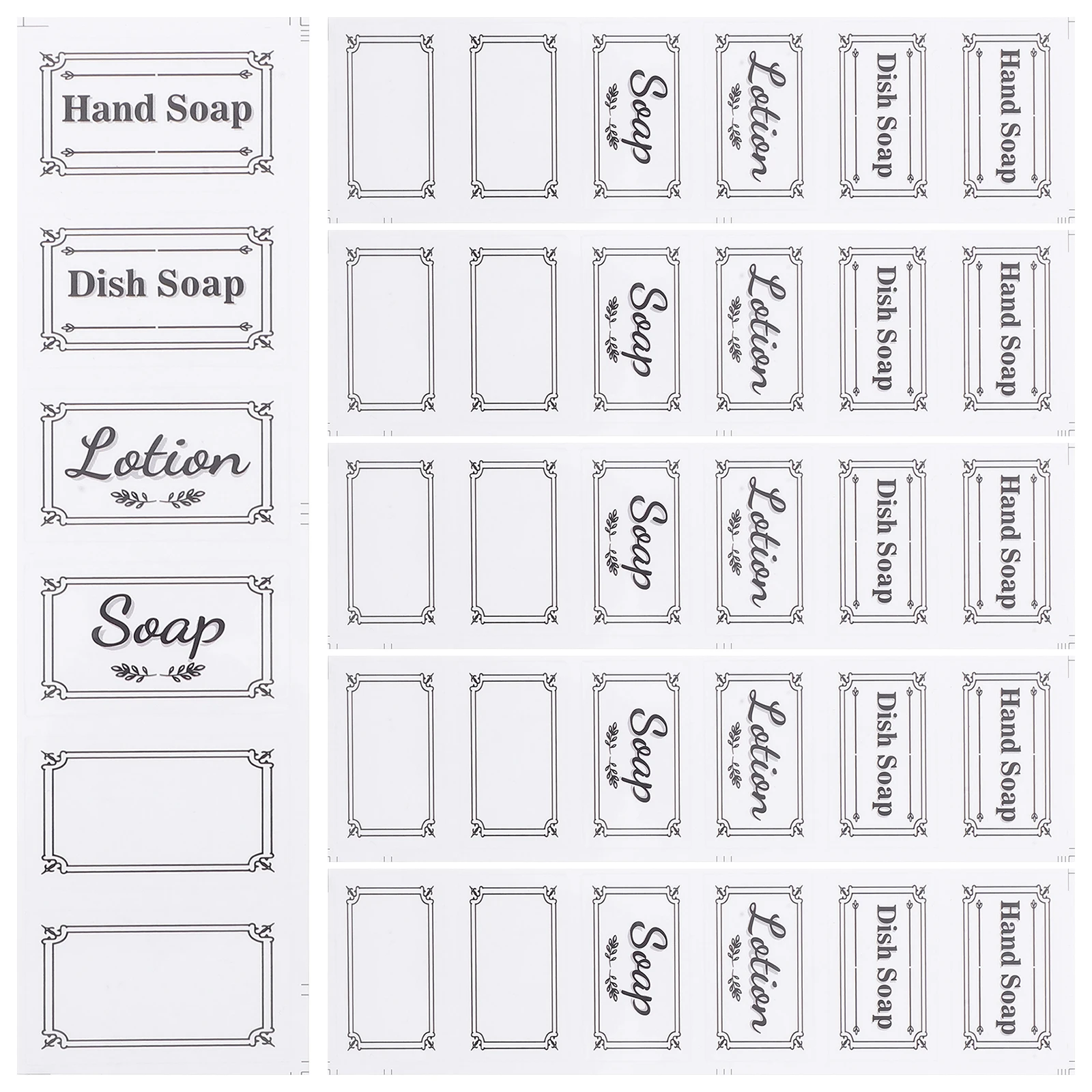 

6pcs Waterproof Labels for Soap Dispensers Bathroom Kitchen Clear Fonts Glass Plastic Bottles Clean Stickers Folder Tags