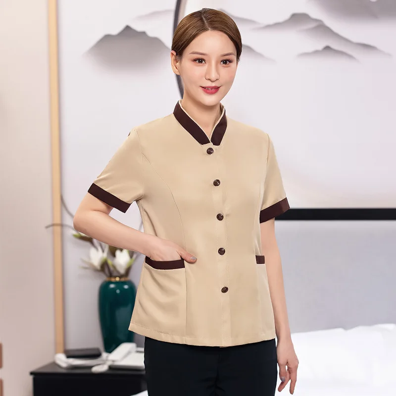 不動産清掃ユニフォーム、女性用半袖夏服、ハウスキーピング病院清掃作業服、ホテル客室係