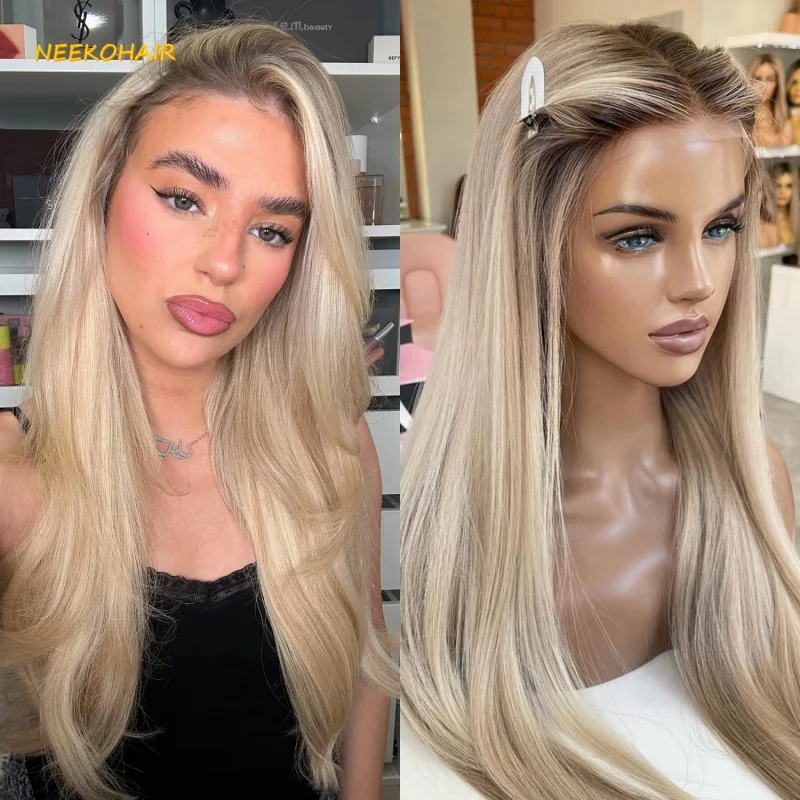 

Platinum Blonde Straight 13x6 Lace Frontal Wig Transparent #60 Human Hair Pre Plucked Brazilian Ombre Ash Blonde Wig For Women