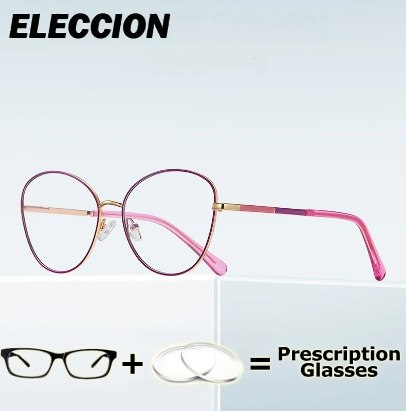 

ELECCION Prescription Glasses Anti Blue Ray Photochromic Optical Eyewear Women Round Presbyopia Myopia Alloy Eyeglasses Frame