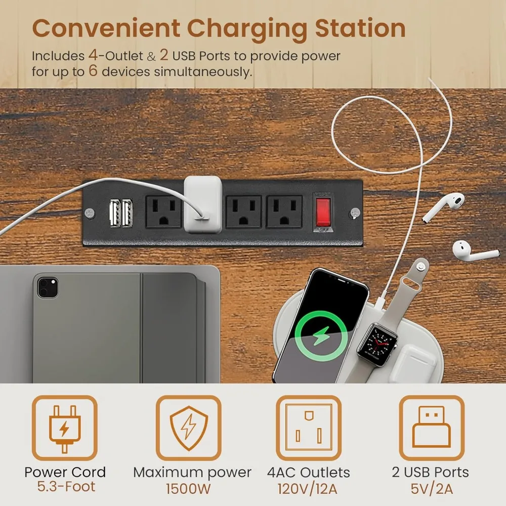 مكتب كمبيوتر مقاس 63 بوصة، مكتب مع أدراج قفل لملف قانوني/حروف، مكتب ألعاب مع ضوء LED ومخرج طاقة، مكتب منزلي #4