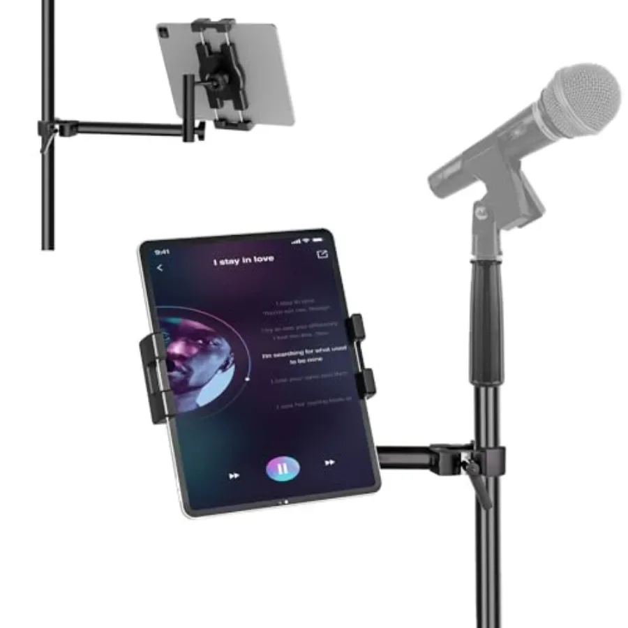 

Aluminum Alloy Tablet Holder for Microphone StandiPad Music Stand Holder for 1360Swivel Tilt Adjustable LShape Super