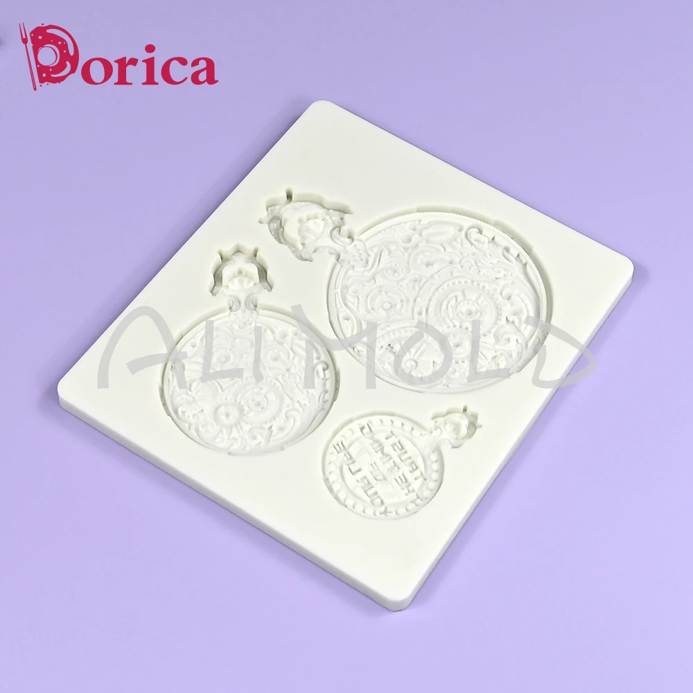 Retro Pocket Clock Design Relief Silicone Mold Sugarcraft Chocolate Fondant Cake Mould DIY Resin Clay Model Home Decorating Tool