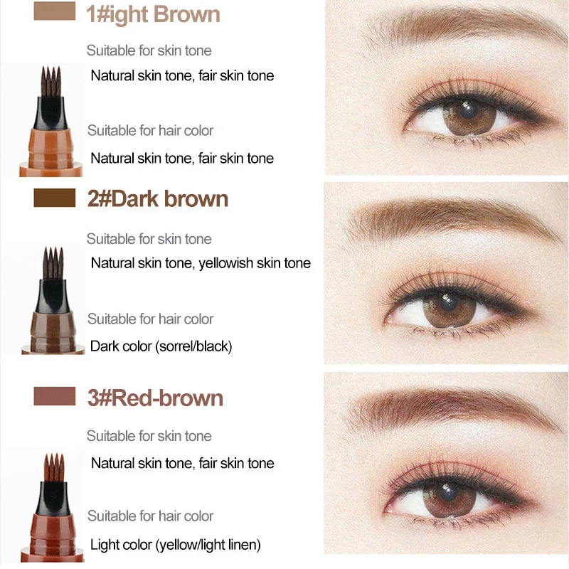 Lápiz de cejas impermeable de 4 puntos, 5 colores, lápiz de cejas marrón líquido de larga duración, lápiz de tatuaje, cosmético de ojos, maquillaje