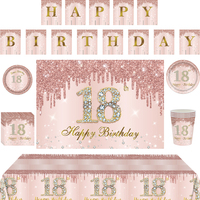 Pink Diamond 18 Years Old Theme Birthday Decorations Party Disposable Tableware Paper Napkins Cups Plates Tablecloths Straw