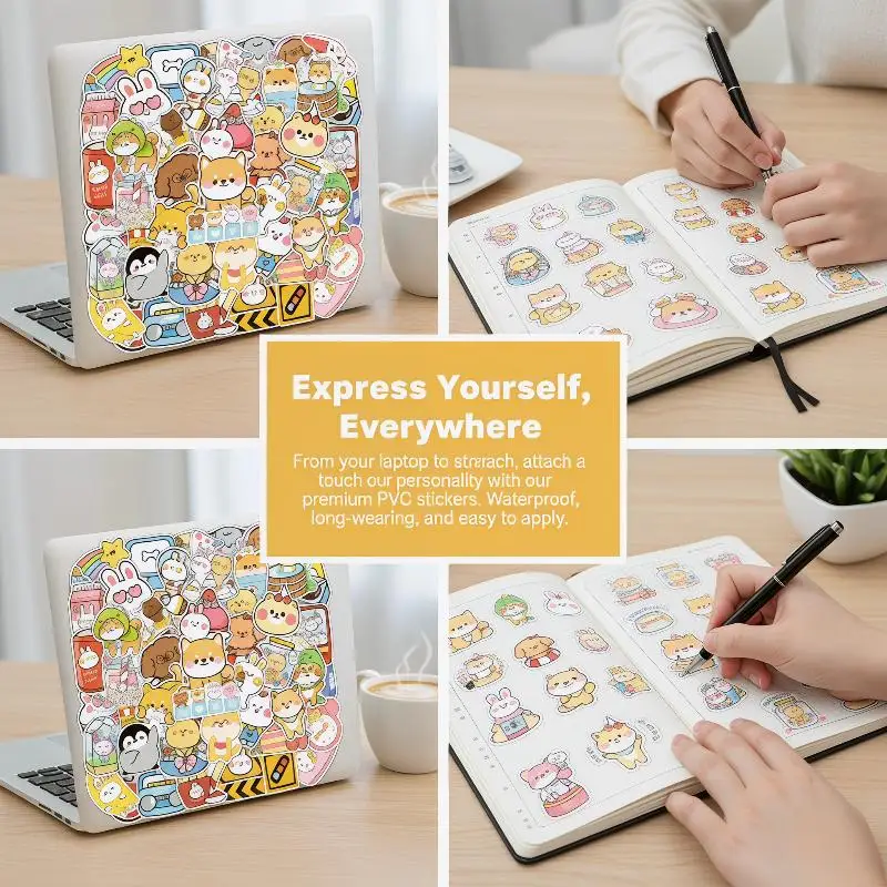 Vinyl Waterproof Animal Stickers 50Pcs Cute Kawaii Shiba Inu Rabbit Decals for Water Bottle Laptop Luggage