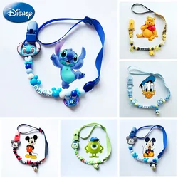 Disney Pacifier Clips Stitch Mickey Anime Figures Baby Teether Chain Silicone Anti-drop Anti-lost Personalized Holder Molar Toy