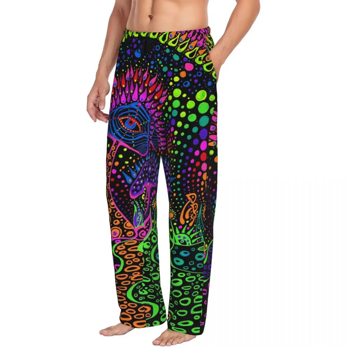 Custom Print Men Psychedelic Magic Mushrooms Print Lava Pajama Pants Sleep Sleepwear Bottoms with Pockets