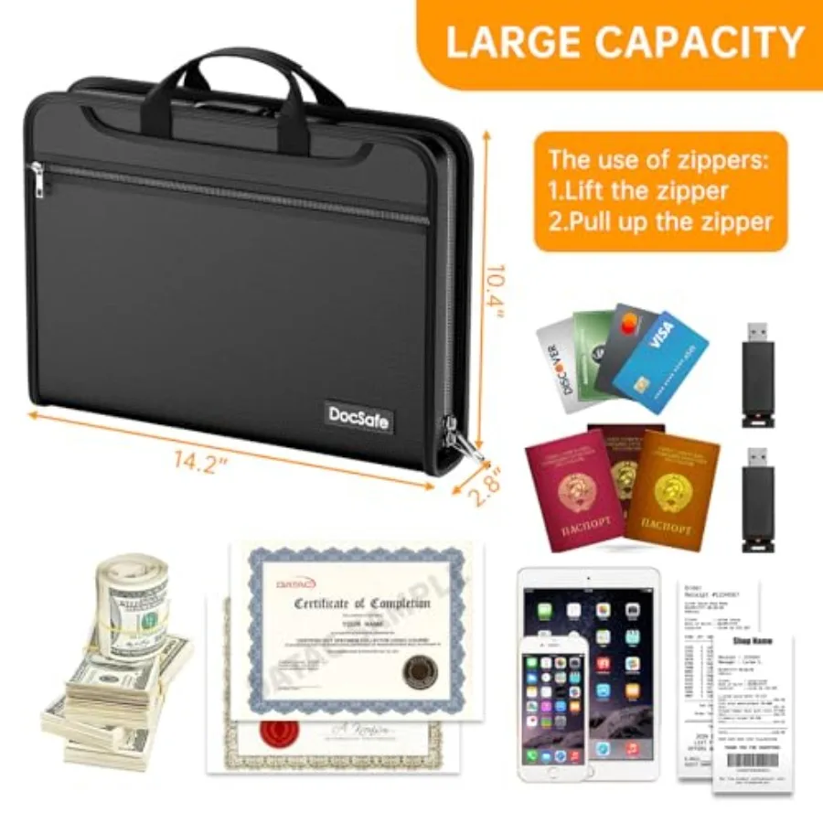 DocSafe accordeonmaporganizer met cijferslot voor thuiskantoor en reisgebruik: vuurvast waterbestendig uitbreidbaar desi