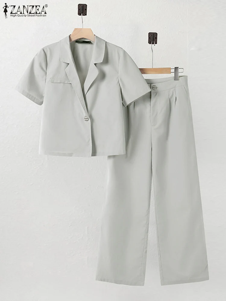 Set di pantaloni da donna estivi da 2 pezzi set coordinati da lavoro eleganti 2024 ZANZEA camicetta con scollo a v a maniche corte pantaloni tute tute urbane